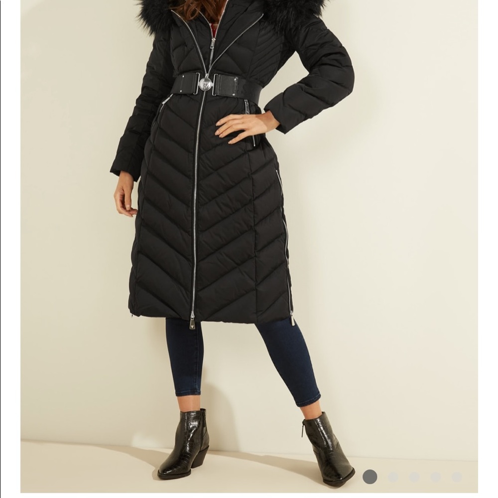 Guess Sofia Belted Longline Coat Jet Black - Picture 4 of 14